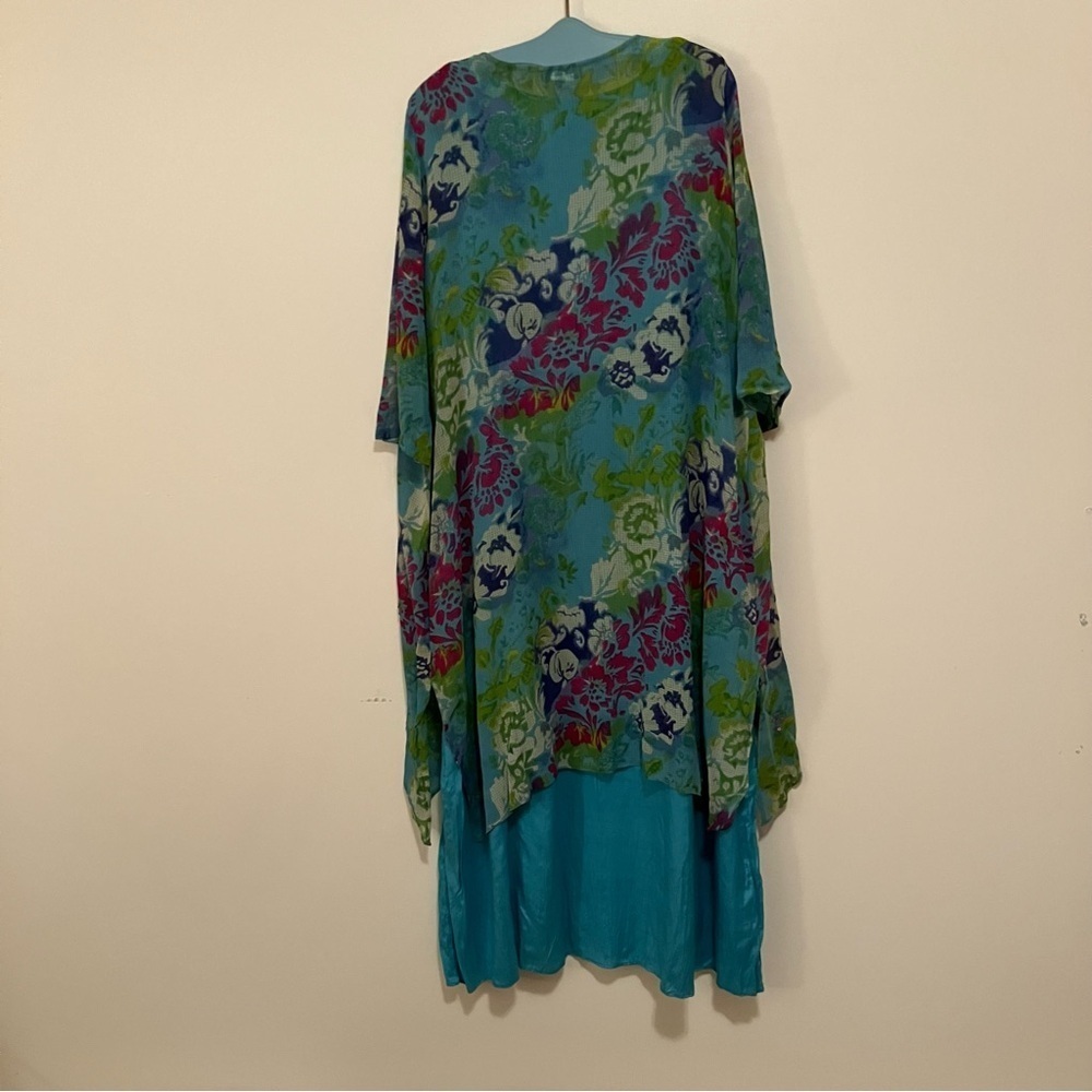 Ulla Popken 2 Piece Sheer Floral Duster Teal A-line Tank Rayon Dress 16/18 - Picture 12 of 12